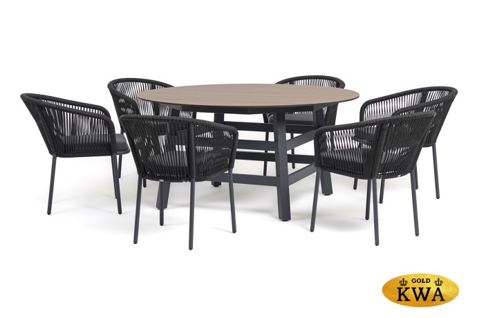 "Рио" обеденная группа на 6 персон, стол HPL "дуб", цвет темно-серый