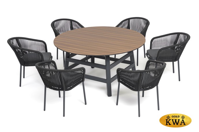 "Рио" обеденная группа на 6 персон, стол HPL "дуб", цвет темно-серый