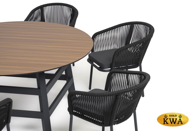 "Рио" обеденная группа на 6 персон, стол HPL "дуб", цвет темно-серый