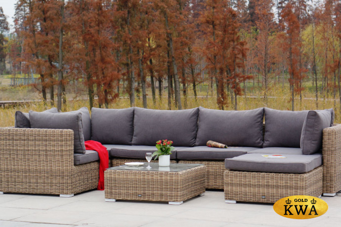 "Лунго" трансформирующийся диван из искусственного ротанга, цвет соломенный