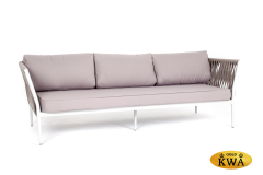 &quot;Касабланка&quot; диван 3-местный плетеный из роупа, каркас алюминий белый муар, роуп бежевый 20мм, ткань бежевая 052