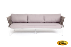 &quot;Касабланка&quot; диван 3-местный плетеный из роупа, каркас алюминий белый муар, роуп бежевый 20мм, ткань бежевая 052