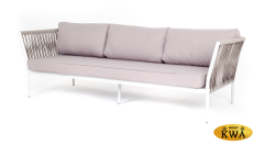 &quot;Касабланка&quot; диван 3-местный плетеный из роупа, каркас алюминий белый муар, роуп бежевый 20мм, ткань бежевая 052