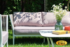 &quot;Касабланка&quot; диван 3-местный плетеный из роупа, каркас алюминий белый муар, роуп бежевый 20мм, ткань бежевая 052