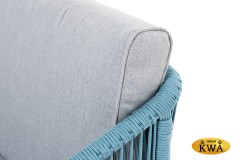 &quot;Канны&quot; диван 2-местный плетеный из роупа, каркас алюминий светло-серый (RAL7035) шагрень, роуп бирюзовый круглый, ткань светло-серая