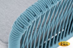 &quot;Канны&quot; диван 2-местный плетеный из роупа, каркас алюминий светло-серый (RAL7035) шагрень, роуп бирюзовый круглый, ткань светло-серая