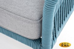 &quot;Канны&quot; диван 2-местный плетеный из роупа, каркас алюминий светло-серый (RAL7035) шагрень, роуп бирюзовый круглый, ткань светло-серая