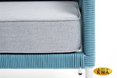 &quot;Канны&quot; диван 2-местный плетеный из роупа, каркас алюминий светло-серый (RAL7035) шагрень, роуп бирюзовый круглый, ткань светло-серая