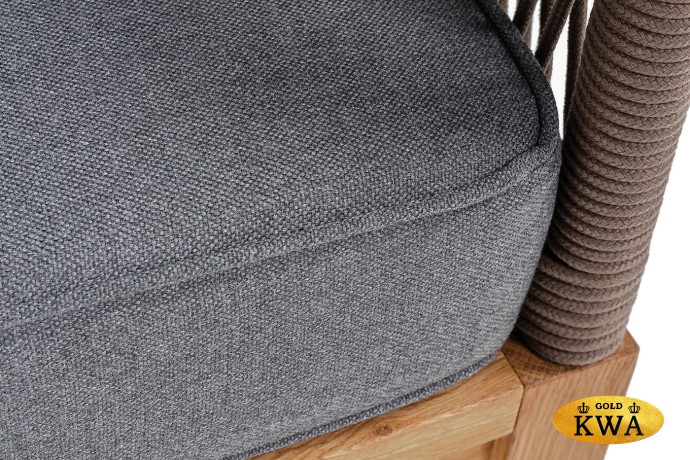 "Канны" диван 3-местный плетеный из роупа, основание дуб, роуп коричневый круглый, ткань темно-серая 027