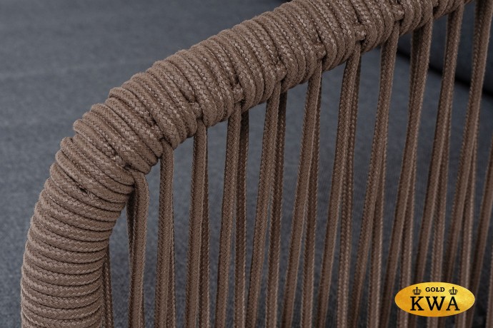 "Канны" диван 3-местный плетеный из роупа, основание дуб, роуп коричневый круглый, ткань темно-серая 027