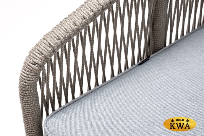 "Канны" кресло плетеное из роупа, каркас алюминий светло-серый (RAL7035) муар, роуп серый меланж круглый, ткань светло-серая