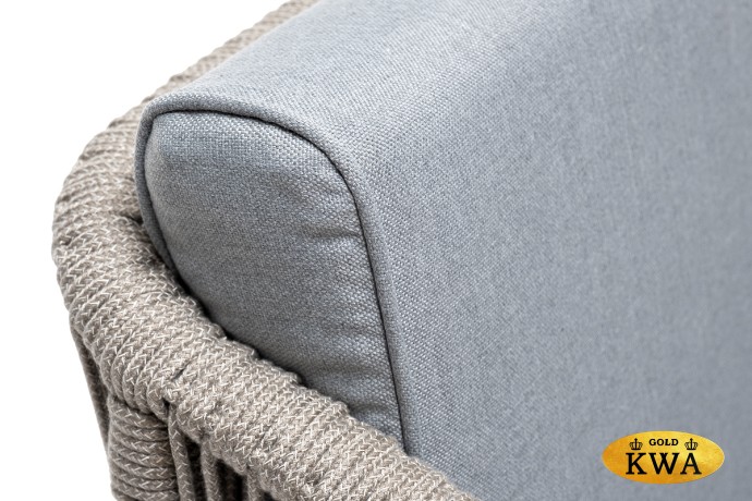 "Канны" кресло плетеное из роупа, каркас алюминий светло-серый (RAL7035) муар, роуп серый меланж круглый, ткань светло-серая