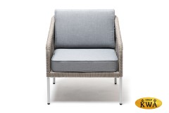 "Канны" кресло плетеное из роупа, каркас алюминий светло-серый (RAL7035) муар, роуп серый меланж круглый, ткань светло-серая