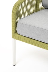 &quot;Канны&quot; диван 2-местный плетеный из роупа, каркас алюминий светло-серый (RAL7035) шагрень, роуп салатовый меланж круглый, ткань светло-серая