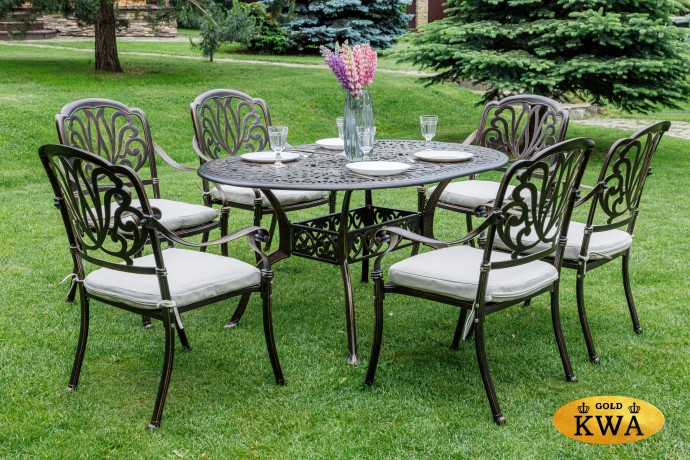 Обеденный комплект из литого алюминия WILHELM на 6 персон (овальный стол)
