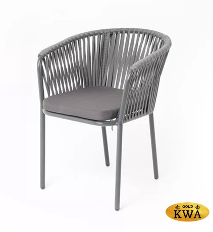 "Бордо" стул плетеный из роупа, каркас алюминий темно-серый (RAL7024) шагрень, роуп серый 15мм, ткань серая