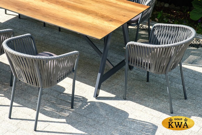 "Бордо" стул плетеный из роупа, каркас алюминий темно-серый (RAL7024) шагрень, роуп серый 15мм, ткань серая