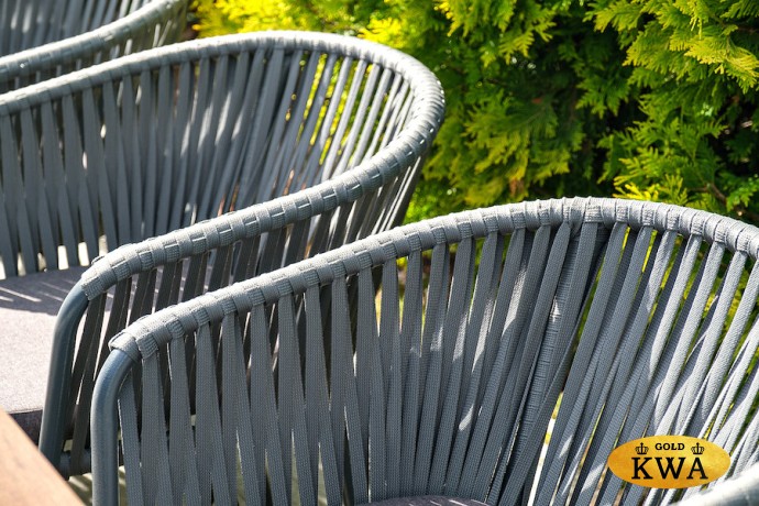 "Бордо" стул плетеный из роупа, каркас алюминий темно-серый (RAL7024) шагрень, роуп серый 15мм, ткань серая