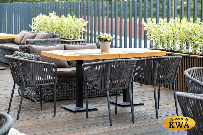 "Бордо" стул плетеный из роупа, каркас алюминий темно-серый (RAL7024) шагрень, роуп серый 15мм, ткань серая