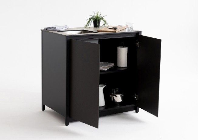 Шкаф напольный с мойкой Lounge D-04S-L, 90 см, черный/серый каспий