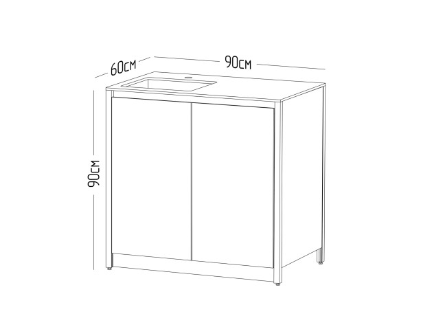 Шкаф напольный с мойкой Lounge D-04S-L, 90 см, черный/серый каспий