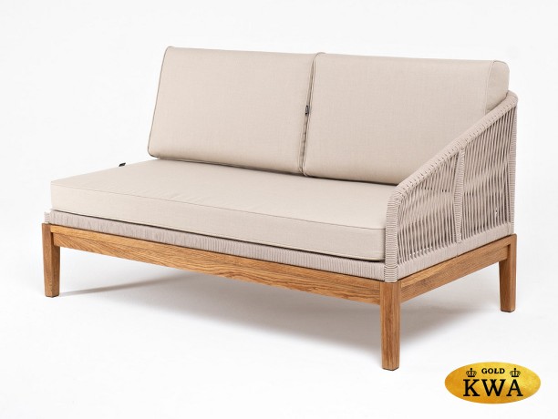 "Канны" левый модуль плетеный из роупа, основание дуб, роуп бежевый круглый, ткань бежевая 035