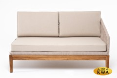 "Канны" левый модуль плетеный из роупа, основание дуб, роуп бежевый круглый, ткань бежевая 035