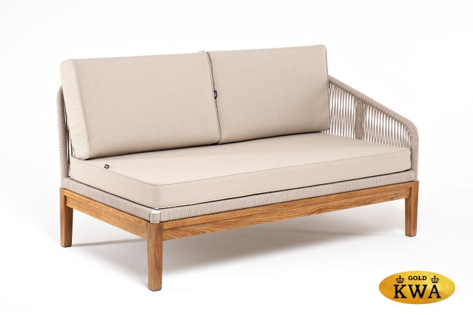 "Канны" левый модуль плетеный из роупа, основание дуб, роуп бежевый круглый, ткань бежевая 035