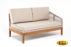 "Канны" левый модуль плетеный из роупа, основание дуб, роуп бежевый круглый, ткань бежевая 035