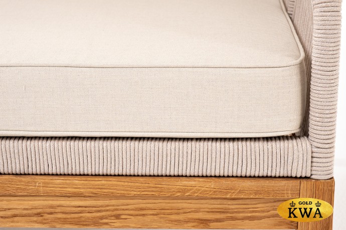 "Канны" левый модуль плетеный из роупа, основание дуб, роуп бежевый круглый, ткань бежевая 035