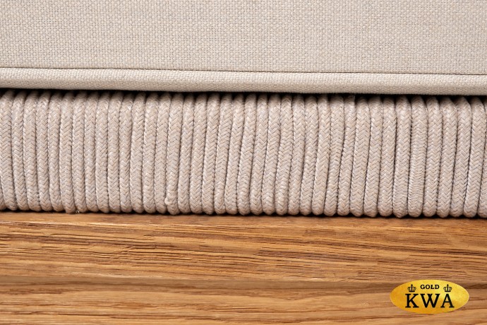 "Канны" левый модуль плетеный из роупа, основание дуб, роуп бежевый круглый, ткань бежевая 035