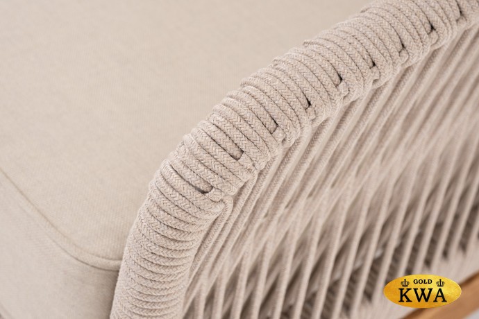 "Канны" левый модуль плетеный из роупа, основание дуб, роуп бежевый круглый, ткань бежевая 035