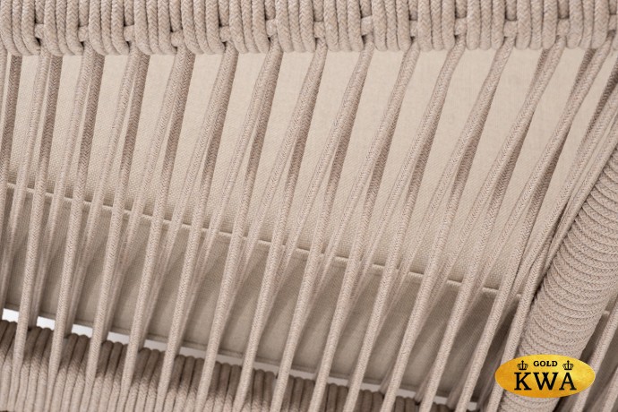 "Канны" левый модуль плетеный из роупа, основание дуб, роуп бежевый круглый, ткань бежевая 035