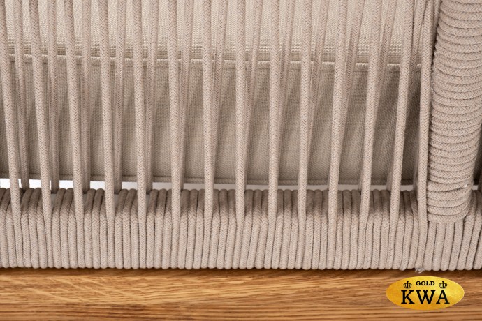 "Канны" левый модуль плетеный из роупа, основание дуб, роуп бежевый круглый, ткань бежевая 035