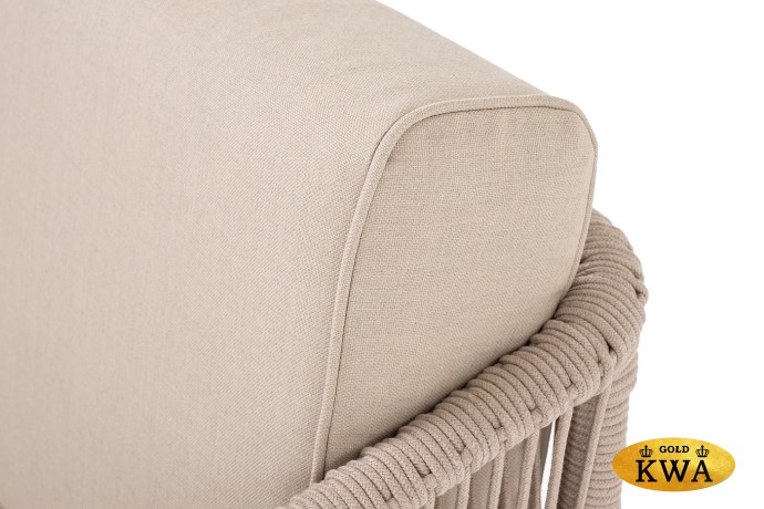 "Канны" левый модуль плетеный из роупа, основание дуб, роуп бежевый круглый, ткань бежевая 035