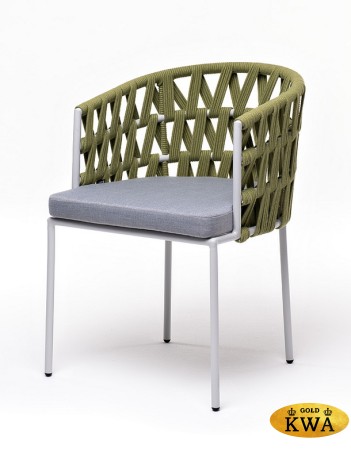 "Диего" стул плетеный из роупа, каркас из стали светло-серый (RAL7035) шагрень, роуп салатовый меланж круглый, ткань светло-серая