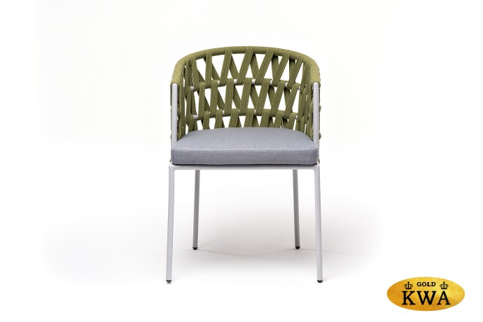 "Диего" стул плетеный из роупа, каркас из стали светло-серый (RAL7035) шагрень, роуп салатовый меланж круглый, ткань светло-серая
