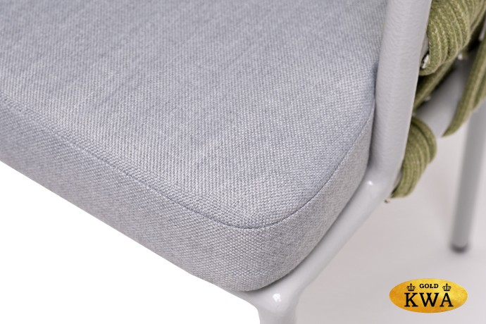 "Диего" стул плетеный из роупа, каркас из стали светло-серый (RAL7035) шагрень, роуп салатовый меланж круглый, ткань светло-серая