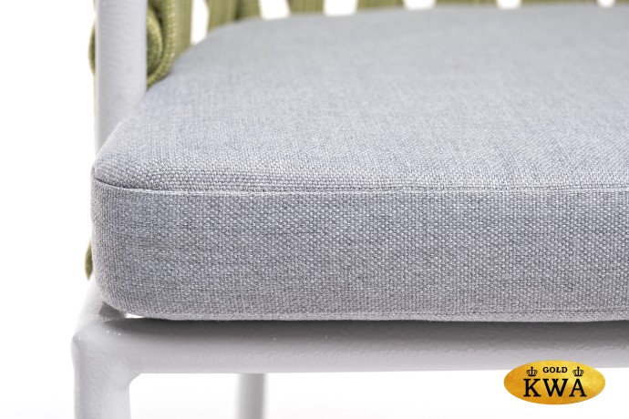 "Диего" стул плетеный из роупа, каркас из стали светло-серый (RAL7035) шагрень, роуп салатовый меланж круглый, ткань светло-серая