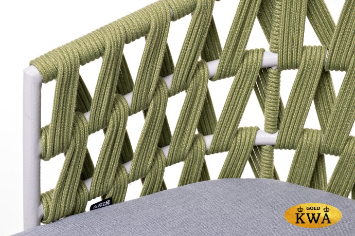 "Диего" стул плетеный из роупа, каркас из стали светло-серый (RAL7035) шагрень, роуп салатовый меланж круглый, ткань светло-серая