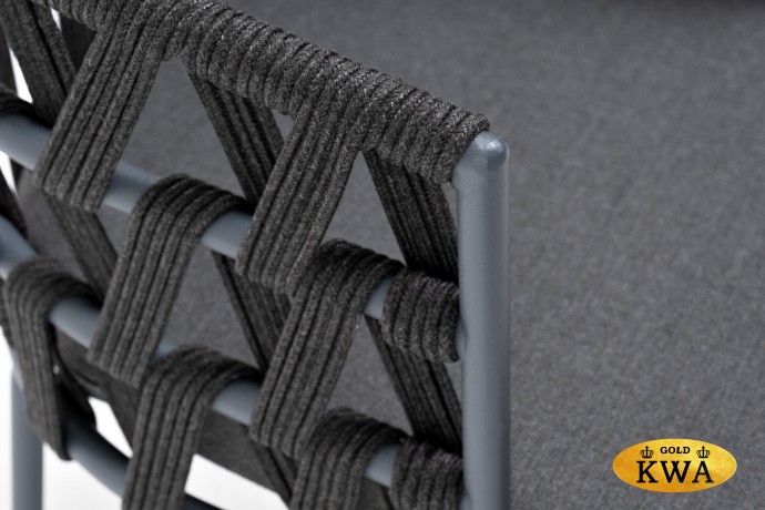 "Диего" стул плетеный из роупа, каркас из стали серый (RAL7022), роуп темно-серый круглый, ткань серая