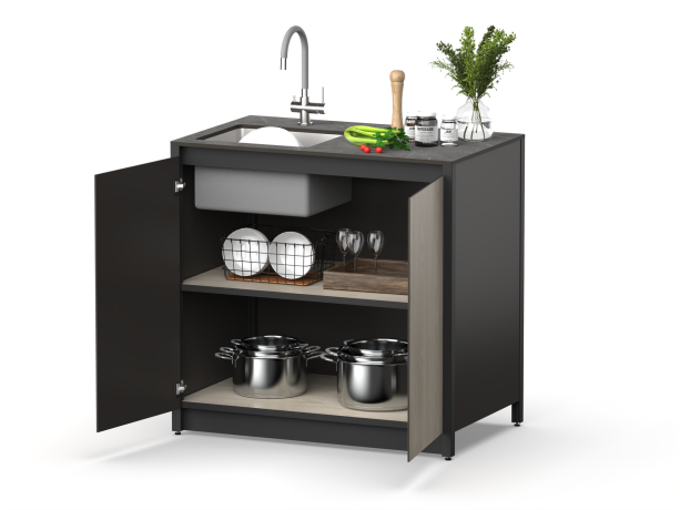 Шкаф напольный с мойкой Lounge D-04S-L, 90 см, дуб сонома/черный мрамор