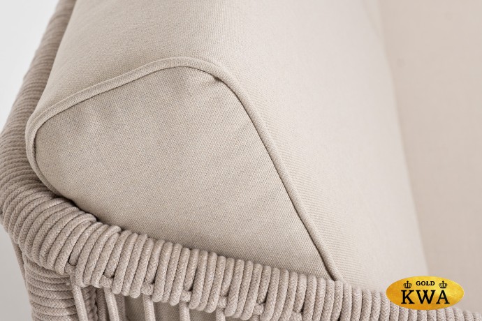 "Канны" правый модуль плетеный из роупа, основание дуб, роуп бежевый круглый, ткань бежевая 035