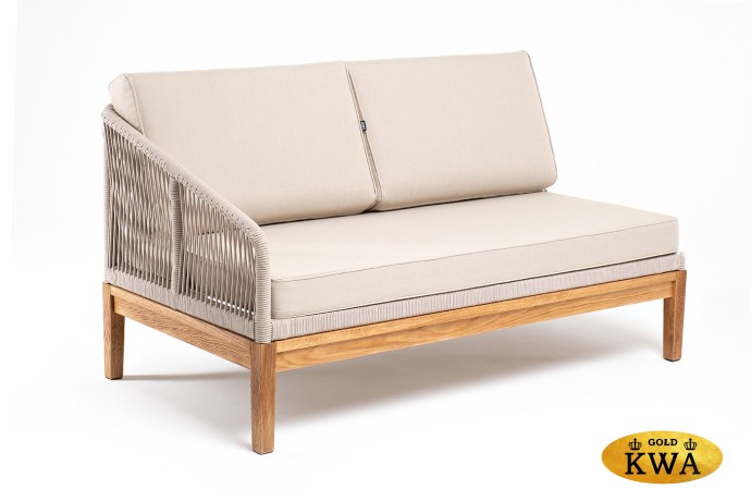 "Канны" правый модуль плетеный из роупа, основание дуб, роуп бежевый круглый, ткань бежевая 035