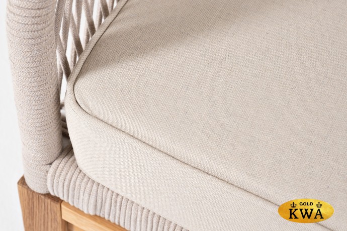 "Канны" правый модуль плетеный из роупа, основание дуб, роуп бежевый круглый, ткань бежевая 035