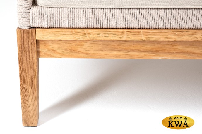 "Канны" правый модуль плетеный из роупа, основание дуб, роуп бежевый круглый, ткань бежевая 035