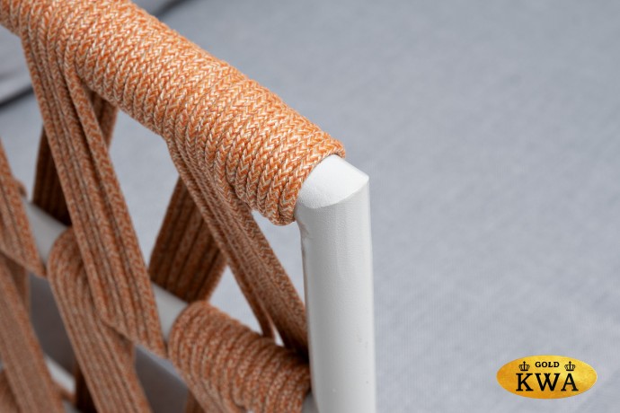 "Диего" диван 2-местный плетеный из роупа, каркас алюминий светло-серый (RAL7035) шагрень, роуп оранжевый меланж круглый, ткань светло-серая