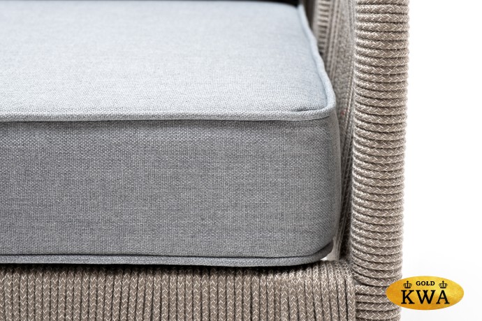 "Канны" кресло плетеное из роупа, каркас алюминий светло-серый (RAL7035) шагрень, роуп серый меланж круглый, ткань светло-серая