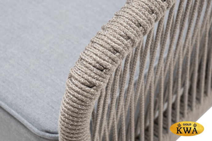 "Канны" кресло плетеное из роупа, каркас алюминий светло-серый (RAL7035) шагрень, роуп серый меланж круглый, ткань светло-серая