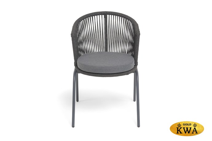 "Люксембург" стул плетеный из роупа, каркас из стали темно-серый (RAL7024) муар, роуп темно-серый круглый, ткань темно-серая 027